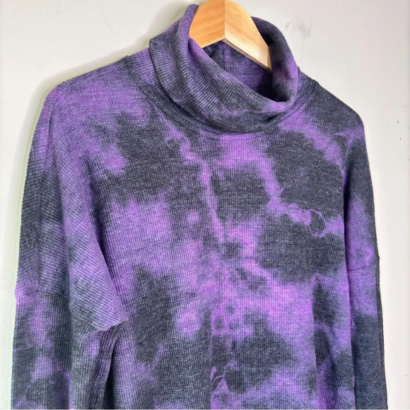 Michael Stars Black Purpler Tie Dye Marcy Cowl Neck Storm Wash Thermal Sz S NWT - Picture 3 of 13